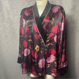 Y2K Halston Floral Jacket or Kimono with Pink and Gold Accents with velvet trim